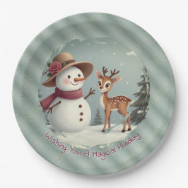 Holiday Designed Snowman And Deer ペーパープレート