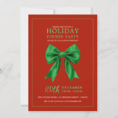 Holiday Dinner Party Green Satin Bow Red 招待状 (正面)