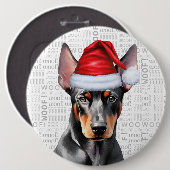 Holiday Doberman Santa Dog on Woof Background 缶バッジ (正面&裏面)