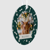 Holiday Dog Bone & Pawprintペットフォパーソナライズされたト オーナメント (正面)