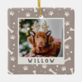 Holiday Dog Bone & Pawprintペットフォパーソナライズされたト セラミックオーナメント (正面)
