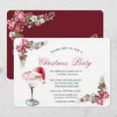 Holiday Drink Santa Hat Branches Christmas 招待状 (正面/裏面)