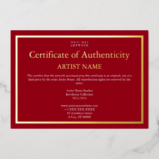 Holiday Editionホイル真正性証明書 箔シーズンカード (正面)