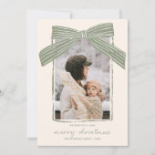 Holiday Family Photo Card Christmas Bow Stripe シーズンカード (正面)