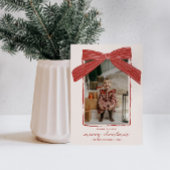 Holiday Family Photo Card Christmas Bow Stripe シーズンカード