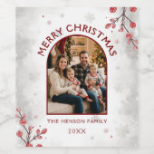Holiday Family Photo Merry Christmas  ワインラベル (シングルラベル)