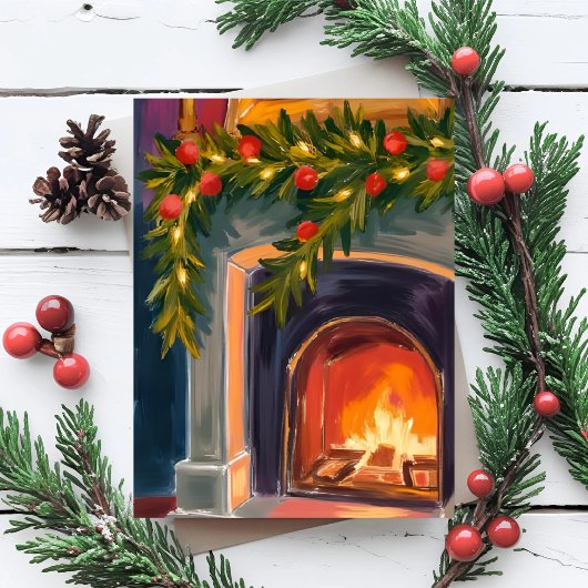 Holiday Fireplace | Christmas Garland Painted Card シーズンカード