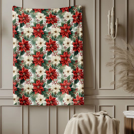 Holiday Floral Blanket Cozy Red Christmas Accent フリースブランケット