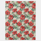 Holiday Floral Blanket Red Poinsettia Cozy Throw フリースブランケット (正面)