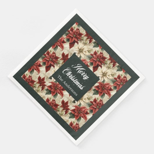 Holiday Floral Napkins Classic Red Green Blooms (コーナー)