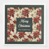 Holiday Floral Napkins Classic Red Green Blooms (正面)