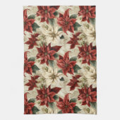 Holiday Floral Towel Classic Red Poinsettia Art キッチンタオル (縦)