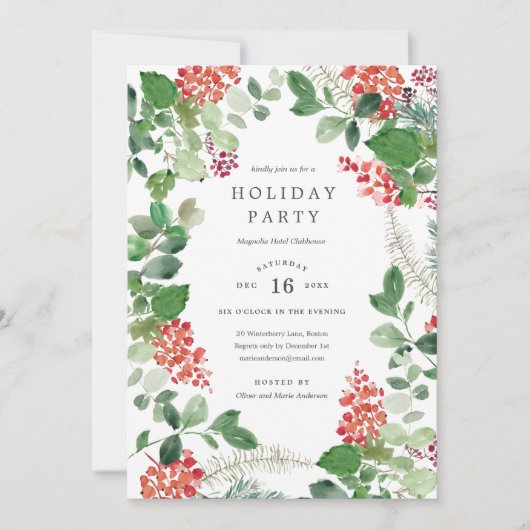 Holiday Florals Christmas Party Invitation 招待状 (正面)