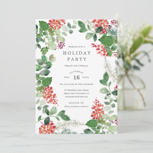 Holiday Florals Christmas Party Invitation 招待状 (スタンド正面)