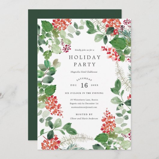 Holiday Florals Christmas Party Invitation 招待状 (正面/裏面)