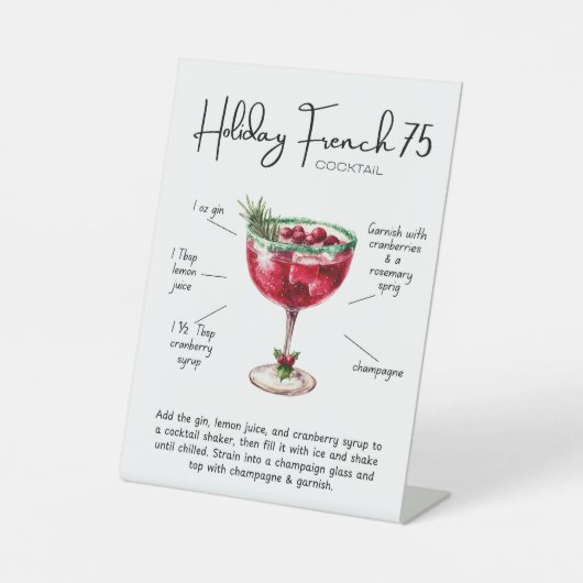 Holiday French 75 Cocktail Pedestal Sign 台座サイン (正面)