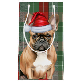 Holiday French Bulldog and Festive Plaid Christmas スモールペーパーバッグ