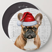 Holiday Frenchie Santa Dog on Woof Background 缶バッジ (正面&裏面)