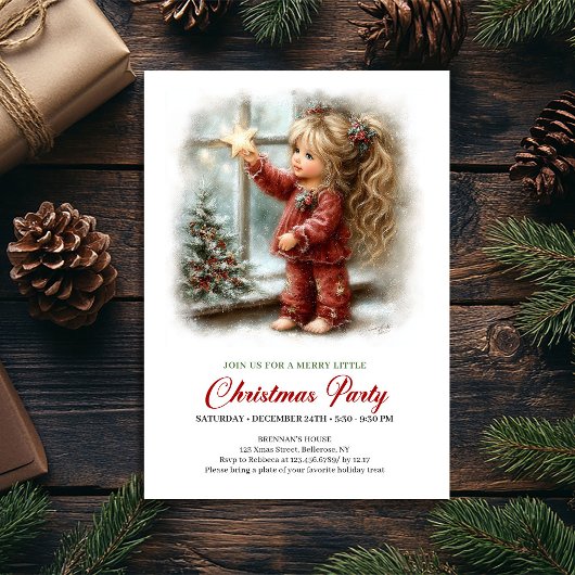 Holiday Get Together Invite Cozy Winter Scene Tree 招待状