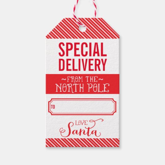HOLIDAY GIFTラベル特別デリバリーからのサンタ赤 ギフトタグ (正面)