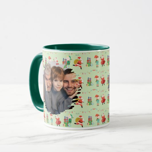 Holiday Gift Photo Mug, Santa小妖精や小人Christmas Photo マグカップ (正面左)