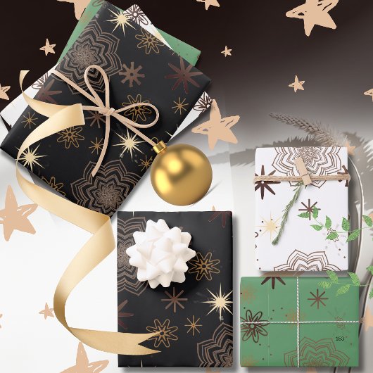 Holiday Gift Wrap Assortment - Modern Gold Pattern ラッピングペーパーシート