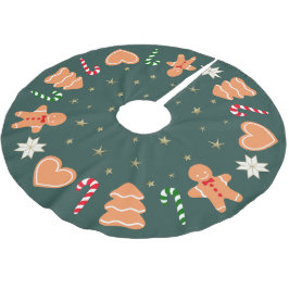 Holiday gingerbread cookies Dark Green Tree Skirt ブラッシュドポリエステルツリースカート