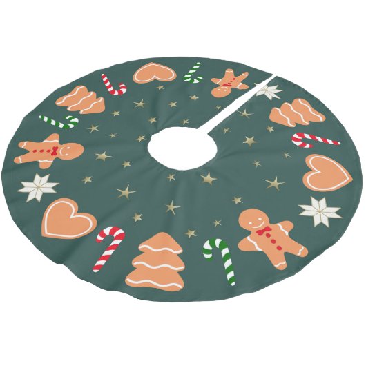Holiday gingerbread cookies Dark Green Tree Skirt ブラッシュドポリエステルツリースカート (アングル)
