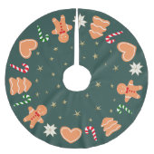 Holiday gingerbread cookies Dark Green Tree Skirt ブラッシュドポリエステルツリースカート (正面)