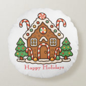 Holiday Gingerbread House ラウンドクッション (正面)