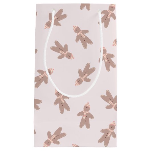 Holiday Gingerbread Man pink スモールペーパーバッグ (正面)