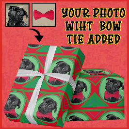 Holiday Green and Red with Your Photo and Bow Tie ラッピングペーパー