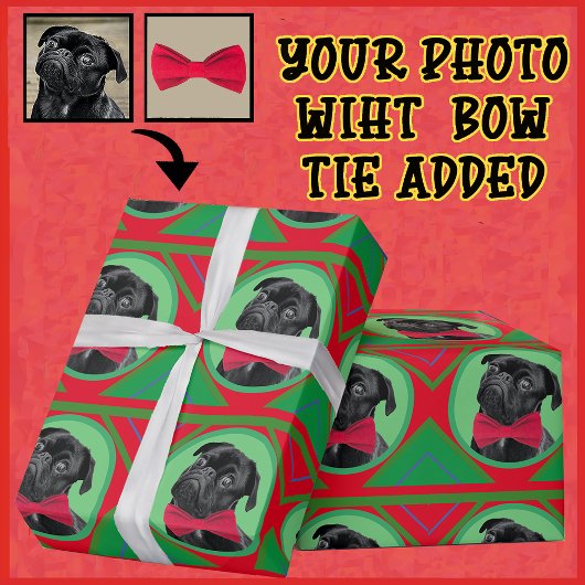Holiday Green and Red with Your Photo and Bow Tie ラッピングペーパー
