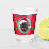 Holiday Green Red Your Dog Photo-Add Our Santa Hat ショットグラス (正面)