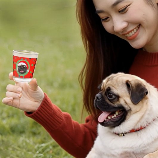 Holiday Green Red Your Dog Photo-Add Our Santa Hat ショットグラス