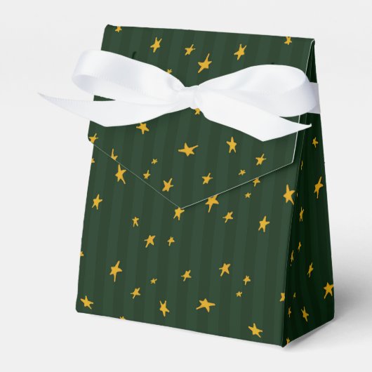 Holiday Green Yellow Star Stripe Christmas フェイバーボックス (正面サイド)