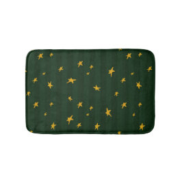 Holiday Green Yellow Stripe Star Christmas  バスマット
