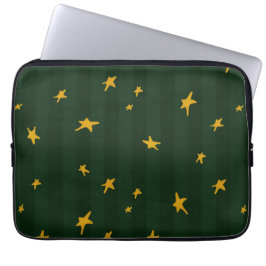 Holiday Green Yellow Stripe Star Christmas  ラップトップスリーブ