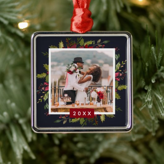 Holiday Greenery Keepsakeフォトクリスマス メタルオーナメント (ツリー)