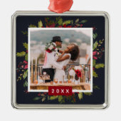 Holiday Greenery Keepsakeフォトクリスマス メタルオーナメント (正面)