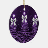 Holiday Greeting Purple Christmas Trees Silver セラミックオーナメント (右)
