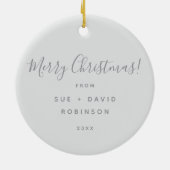 Holiday Greeting Silver Christmas Trees Gold Bows セラミックオーナメント (裏面)