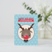 HOLIDAY GREETINGS cute red nosed reindeer rudolph シーズンポストカード (スタンド正面)