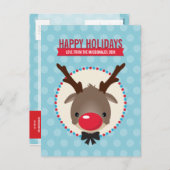 HOLIDAY GREETINGS cute red nosed reindeer rudolph シーズンポストカード (正面/裏面)
