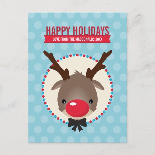 HOLIDAY GREETINGS cute red nosed reindeer rudolph シーズンポストカード (正面)