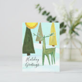Holiday Greetings Deer Forest Mid Century Modern シーズンポストカード (スタンド正面)
