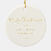 Holiday Greetings Gold Christmas Trees w/ Red Bows セラミックオーナメント (裏面)