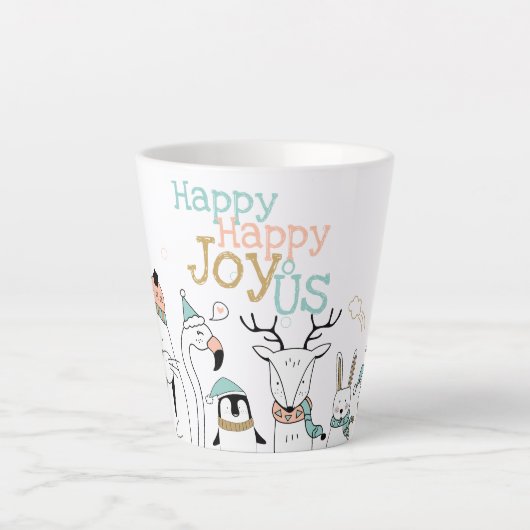 Holiday Happy Joy-oUS Cute Cartoon Animals カフェラテマグ (正面)