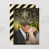 Holiday Happy New Year Snowflake紙吹雪写真 招待状 (正面/裏面)