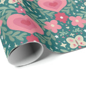 Holiday Hearts & Flowers – Soft Red, Green & Gold ラッピングペーパー (ロールコーナー)